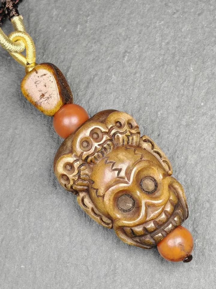 Unique Citipati Skull Protective Charm,Gandhanra Vintage Tibetan Amulet,Spiritual Necklaces,Made of Deer Antlers and Kapala
