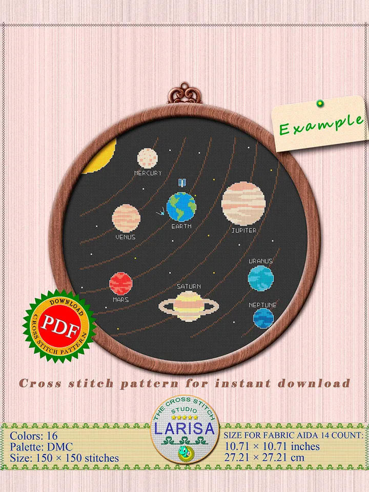 Cross Stitch Pattern of the Solar System | Planetary Chart