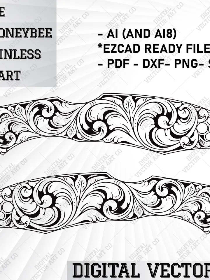 Custom Knife Engraving Spyderco Honeybee Black Stainless Scroll Art. Knive engraving,laser engraving knife,hand engraving,knife scroll