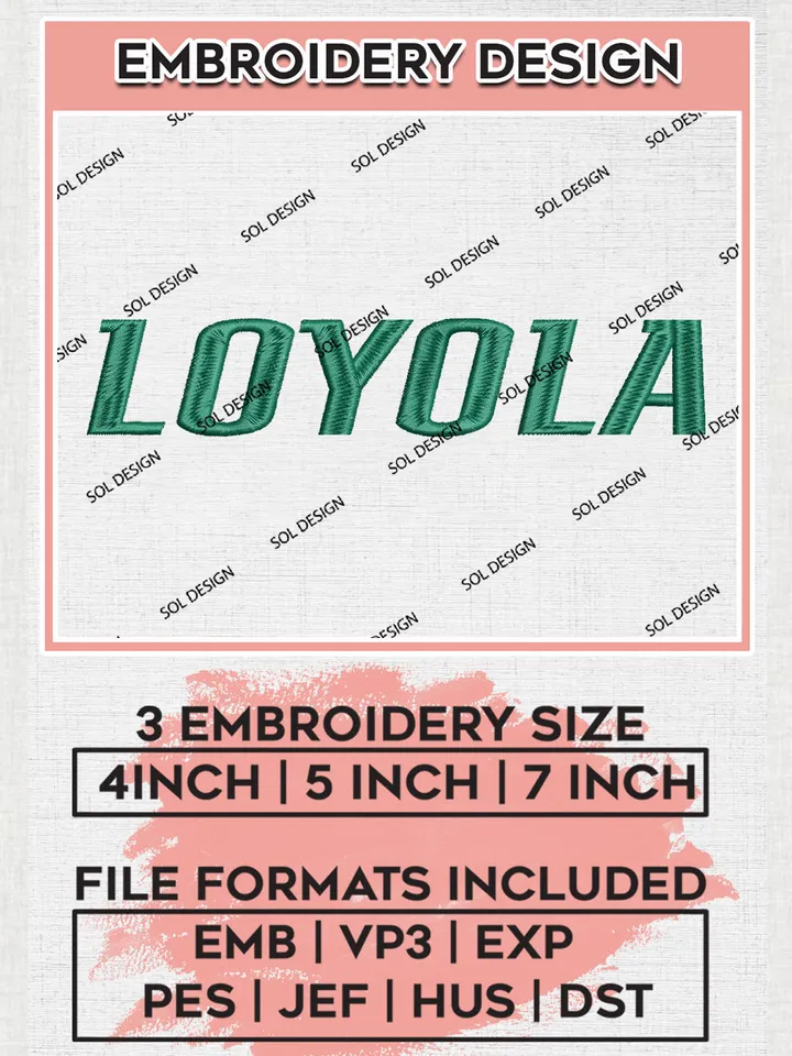 NCAA Loyola College Team Writing Logo Embroidery Design Files, NCAA Loyola Maryland Greyhounds Machine Embroidery, NCAA Teams, 3 sizes, NCAA Machine embroidery designs, Digital Download