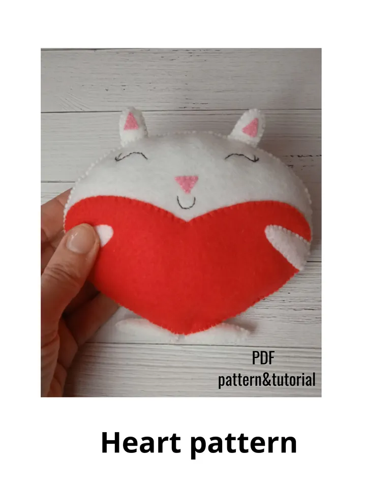 Felt pattern, Valentine day pattern, Valentines day decor, Heart ornament, Felt Valentine pattern PDF, Valentine gift