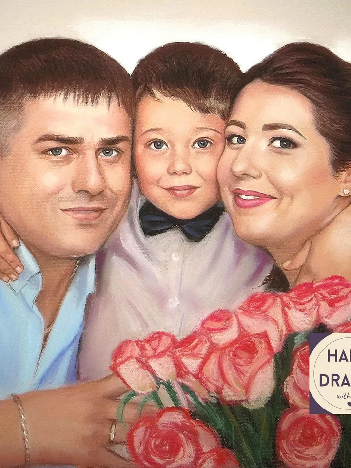 Family Hand drawn pastel portrait | Couple portrait painting personalized | Pastel Portrait from photo | Custom Hand painted Portrait