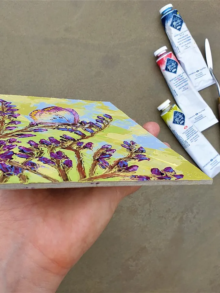 Lavender Painting Butterfly Original Art Floral Wall Art Flower Painting Small
