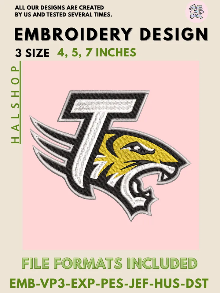 🐯 NCAA Towson Tigers Embroidery Design | Towson University Logo | Machine Embroidery File | Digital Download 💛