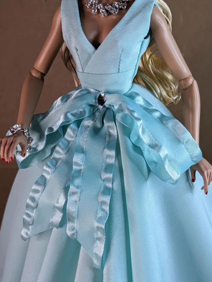 Handmade turquoise evening сlassic gown for 13-inch fashion female dolls