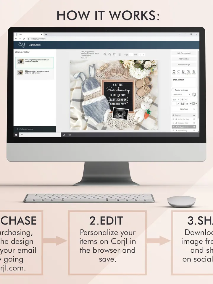 Easter Pregnancy Announcement Digital, Bunny Baby Announcement for Social Media, Editable Template, Somebunny is on the way