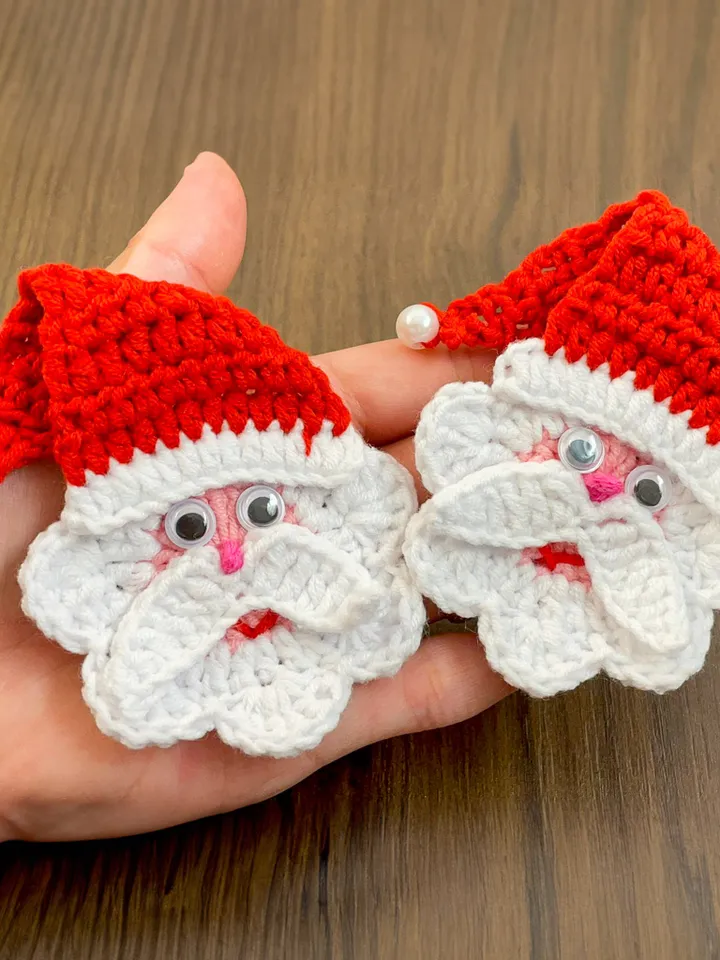 Santa Claus Applique Pattern, Christmas Crochet Tutorial for Ornament Decoration, Easy Holidays Gift Idea, Beginner Crochet