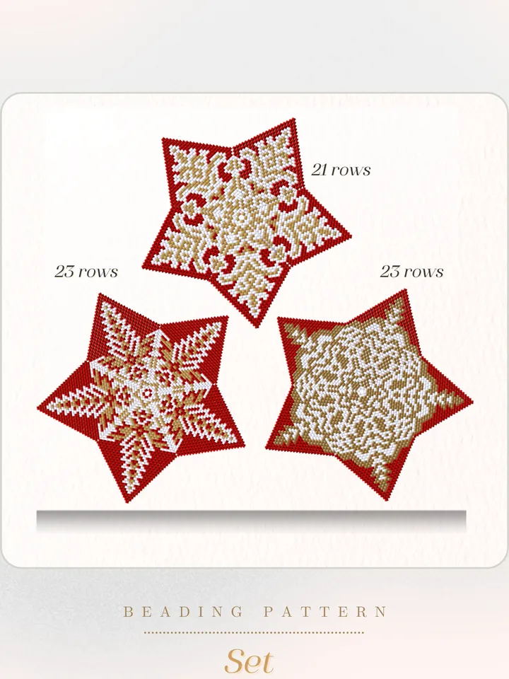 Set of 3 Beaded Star Snowflakes, Peyote Star Beading Pattern, Peyote Stitch, Seed Bead Christmas Ornament