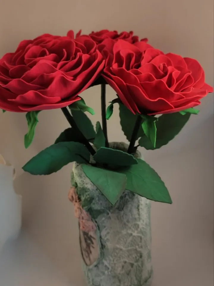 Bouguet artificial flowers red roses in a glass vase completely handmade, made in 1 copy. Gift for her/ home decor indoor/ birthday gift/ grandma gift