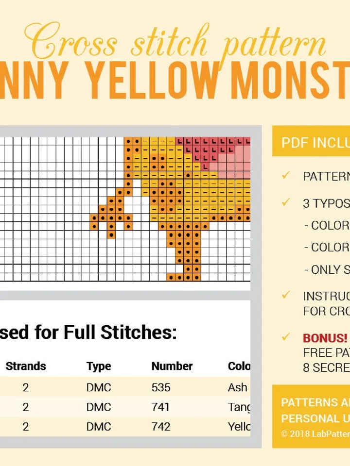 Cross stitch pattern Funny Yellow Monster Cross stitch pattern Kids Monster PDF Format Instant Download Home decor Modern