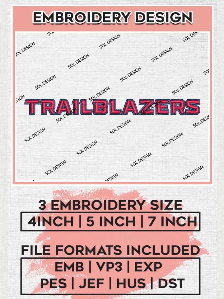 NCAA Trailblazers Team Word Logo Embroidery Design Files, NCAA Utah Tech Trailblazers Machine Embroidery, NCAA Teams, 3 sizes, NCAA Machine embroidery designs, Digital Download