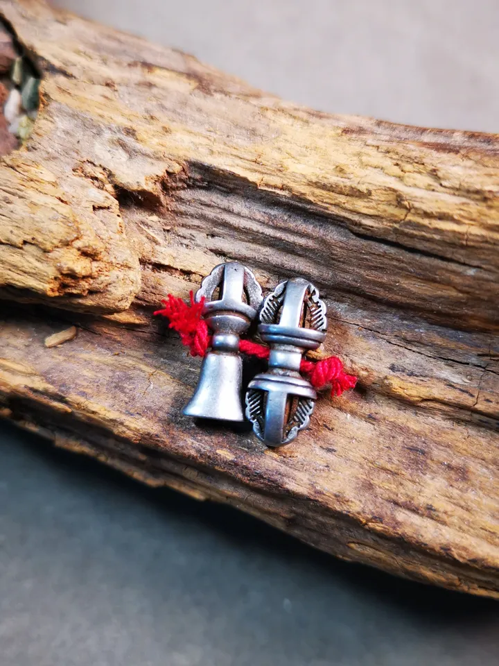Gandhanra Handmade Tibetan Amulet Pendant,Mini Vajra and Dorje Bell, Mala Marker Bead Accessories, Made of Cold Iron