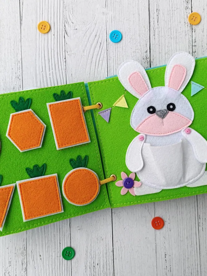 Easter Quiet book pattern PDF & Tutorial pages, Bunny Felt book pattern svg, Quiet book, Sensory toys, Pdf felt sewing pattern for toddler