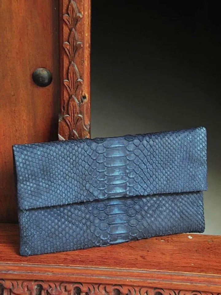 Genuine python skin blue jeans clutch handmade, classy elegant leather clutch, bag free shipping, clutch leathe, small clutch snakeskin