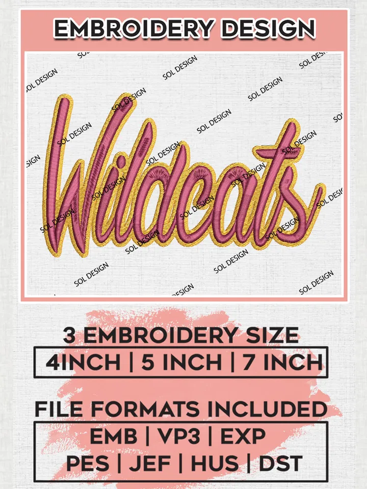 NCAA Bethune Cookman Wildcats Team Word Logo Embroidery Design Files, NCAA Bethune Cookman Wildcats Machine Embroidery, NCAA Teams, 3 sizes, NCAA Machine embroidery designs, Digital Download