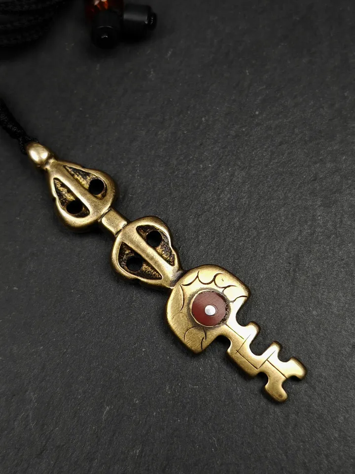 Antique Tibetan Amulet,The Key of Heart Pendant, Gandhanra Handmade Himalayan Style Pendant,Lucky Charm,Made of Lima Brass