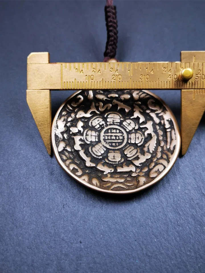 Gandhanra Vintage Tibetan Buddhist Calendar Badge,Melong Mirror, SIPAHO Amulet,Made of Lima Brass, 1.88"