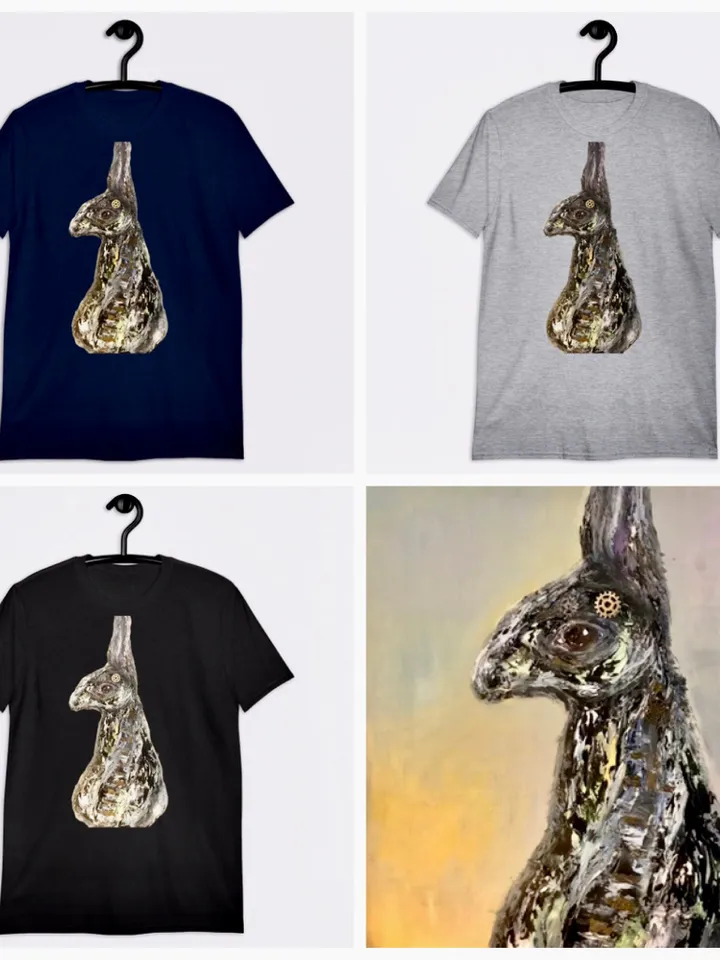 Black Bunny Short-Sleeve Unisex T-Shirt made with my original mix media artwork.