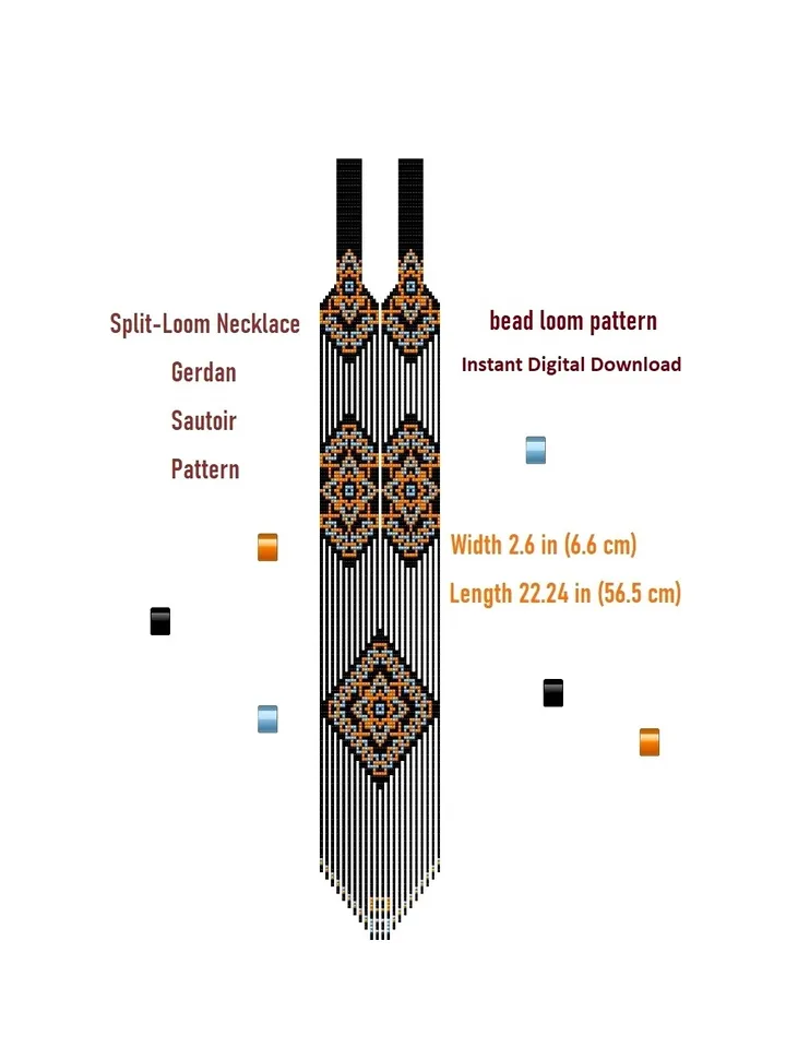 Bead loom pattern, scheme for a Gerdan-Split-Loom Necklace, Beaded Sautoir, Beading Loom only Pattern, Instant Download, PDF
