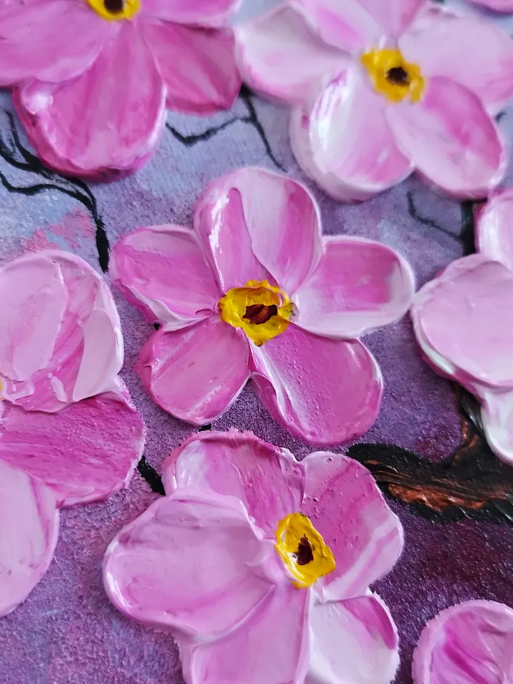 Cherry blossom texture painting acrylic Sakura art wall decor