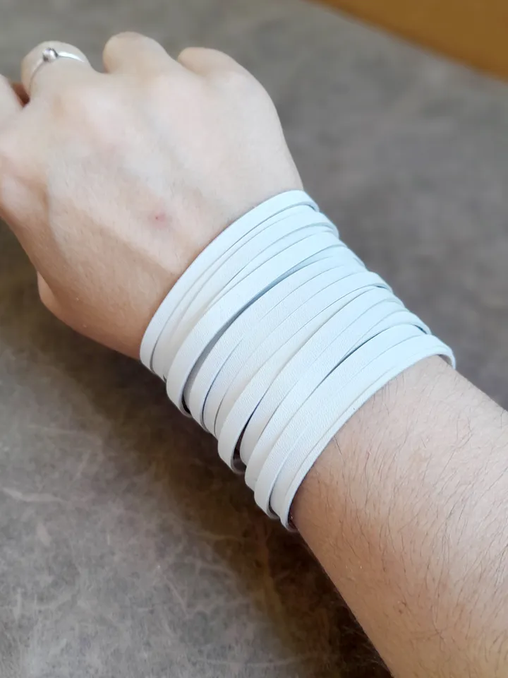 White Multi Strand Leather Bracelet, Extra Wide Summer Boho Cuff, 7 cm / 2.75 inches wide Cuff, Soft and Lightweight Leather Bangle