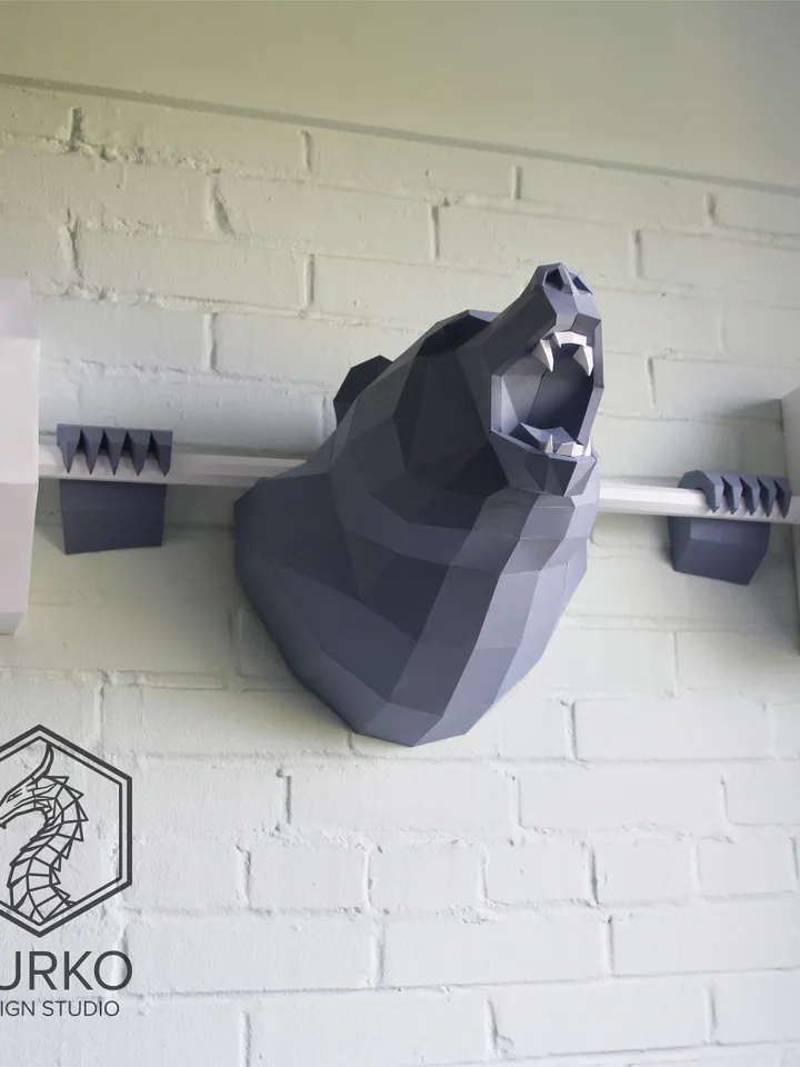 Strong Bear Papercraft, Digital Template, PDF Download, Gurko, Trophy, 3D Low Poly, Pepakura, DIY Origami, Paper Decor, DIY Gift