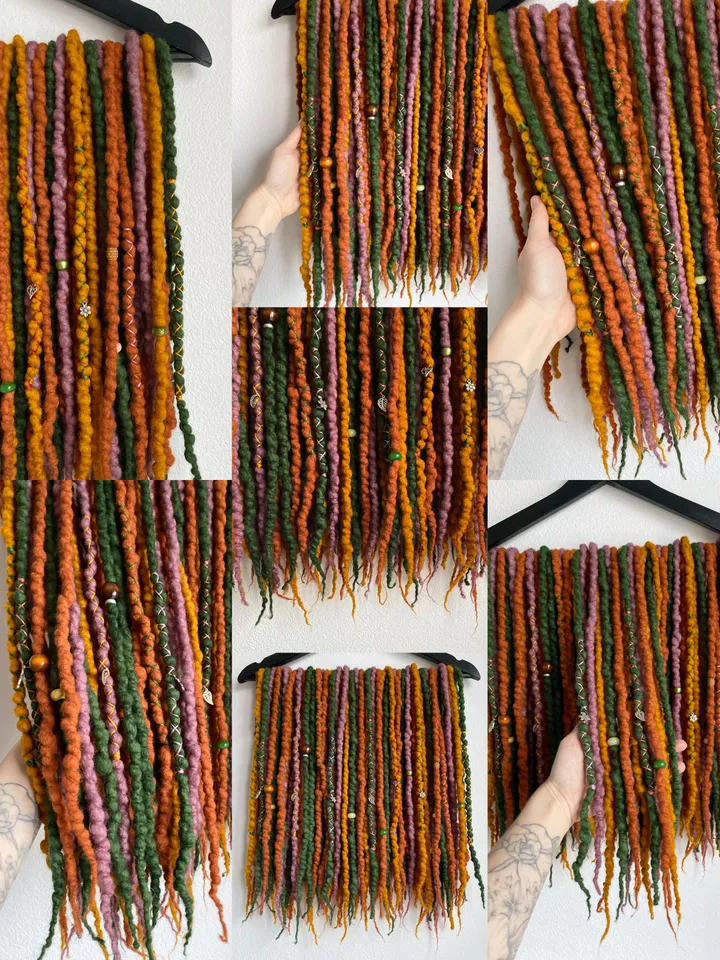 Ginger Green Honey and Dusty pink Wool De dreadlocks ready to ship✨