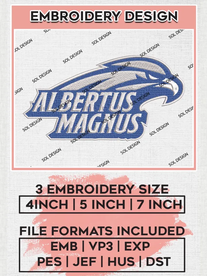 Albertus Magnus NCAA Team Head Mascot Logo Embroidery Design Files, NCAA Albertus Magnus Machine Embroidery, NCAA Teams, 3 sizes, NCAA Machine embroidery designs, Digital Download