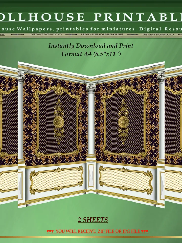 Wallpapers- Set 17-v11 | Printables for Dollhouses and Unique Miniature Projects | Digital Downloads | in Scale 1/12th