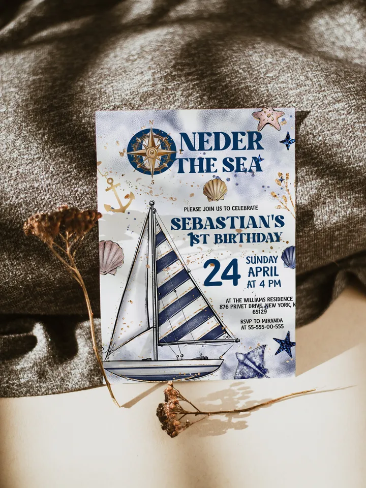 Editable ONEder the Sea First Birthday Invitation; Under the Sea Party; Ocean Party Birthday Template Instant Download;