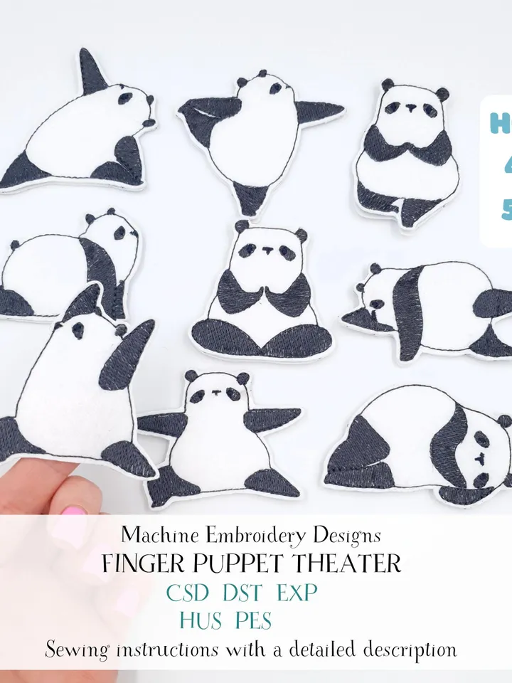 ITH Kids Yoga Panda Finger Puppet Embroidery Design Set, Mindful Activity Toy with Play Guide, 4x4 5x7 Hoop File