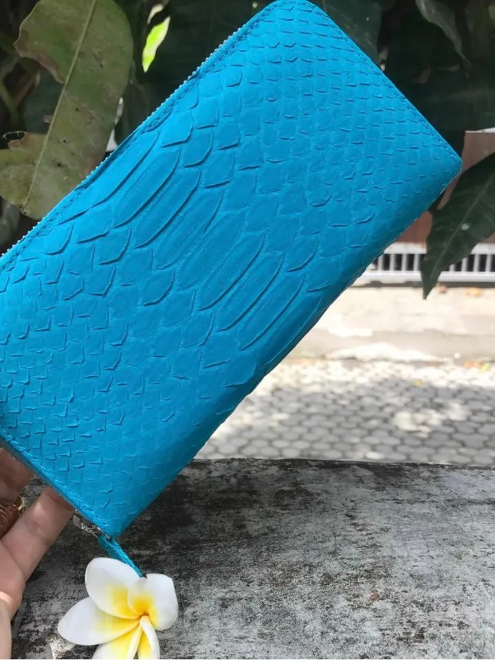Turquise Genuine Python Unisex Wallet | Blue Leather Wallet Handmade | Snake print Accessories | aqua color Woman Wallet Exotic Leather