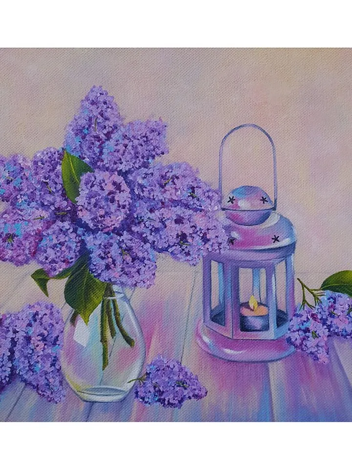 Lilac Painting Still Life Original Art Flower Artwork Bouquet Frame Oil Painting