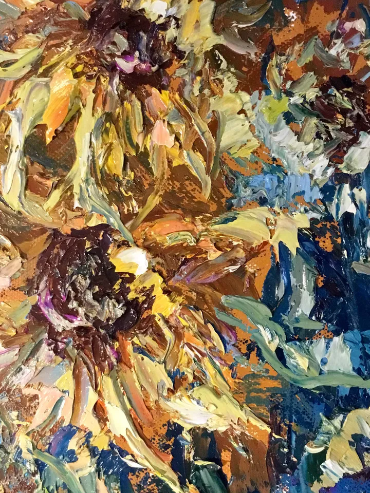 Sunflower fantasy original oil painting on canvas,impasto style textured painting,flowers painting wall decoration,gift