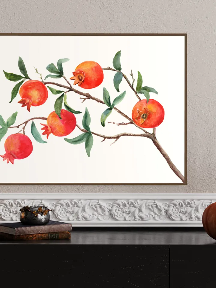 Pomegranate Tree Watercolor Painting Art Print ,Fruit Art Print ,Rustic Kitchen, Kitchen Artwork ,Botanical Print Tree Artwork,Red Art Print