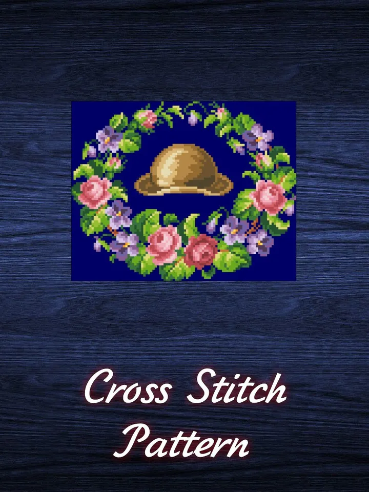 Antique Cross Stitch Pattern Miniature with a Bowler Hat Digital Download PDF