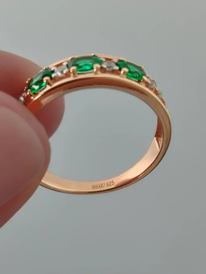 Ring silver 925, gold jewelry, women's, track with emeralds and cubic zirconia