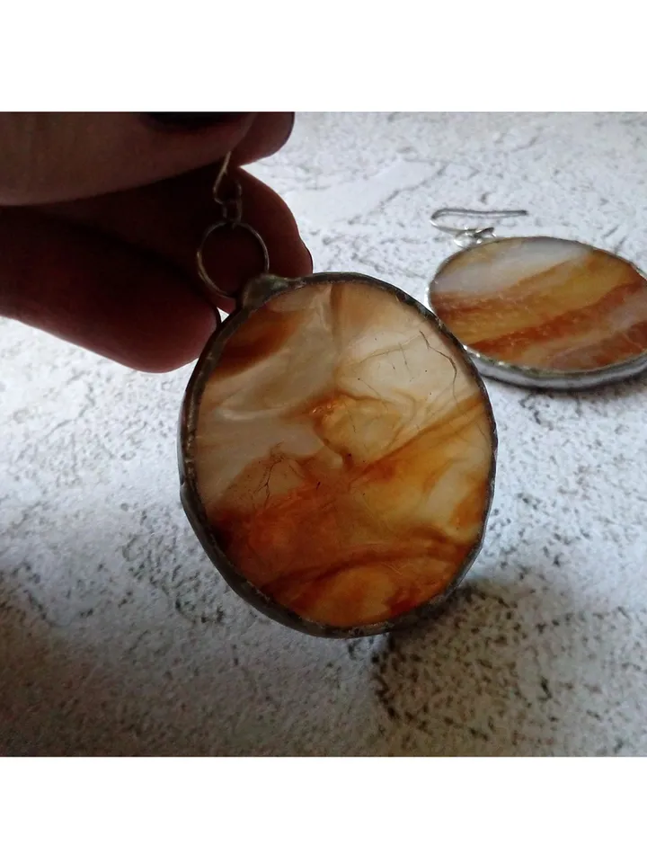 Stained glass brown earrings, Round stained glass, stainglass cute earrings, Dangle earrings, Geometric earrings