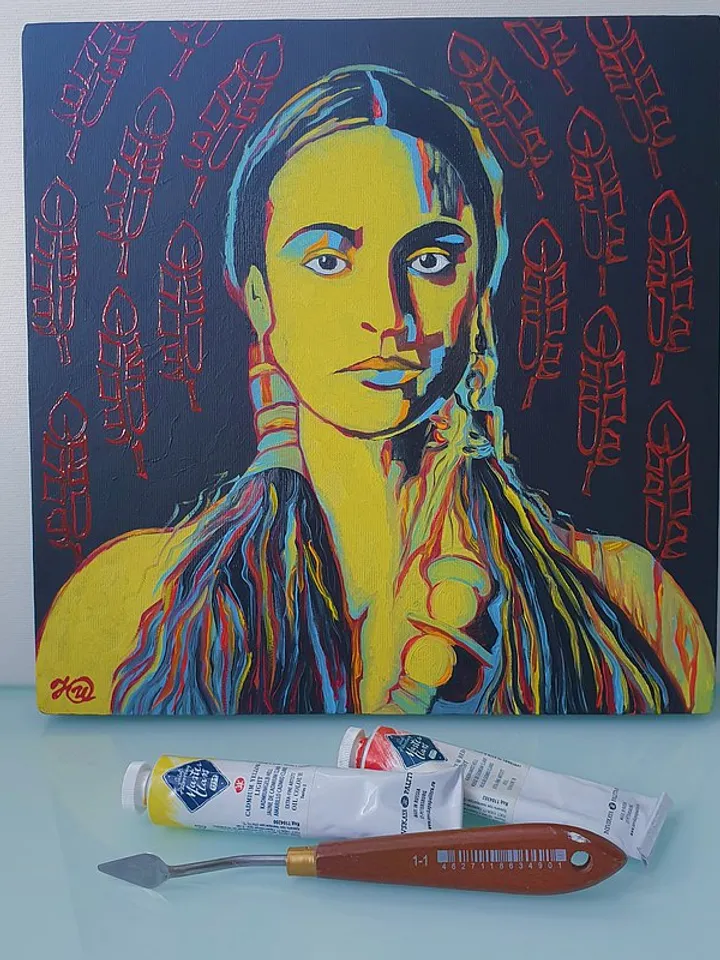 Native American Painting Woman Original Art Pocahontas Wall Art Portrait Artwork
