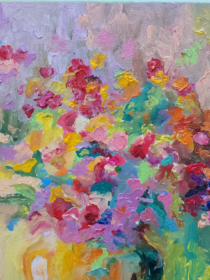 "Bouquet of sunny flowers" oil painting on canvas 30x30cm (12x12inch)