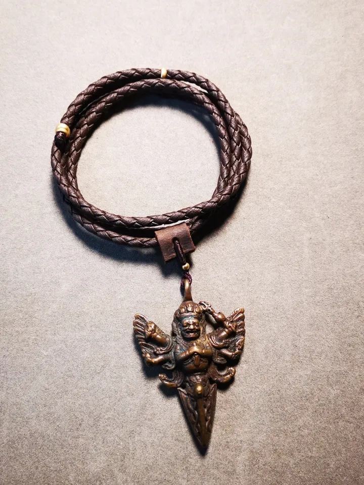 Gandhanra Antique Tibetan Thokcha Amulet Pendant,Mahakala Phurba, Buddhist Protector Deity, 80 Years Old