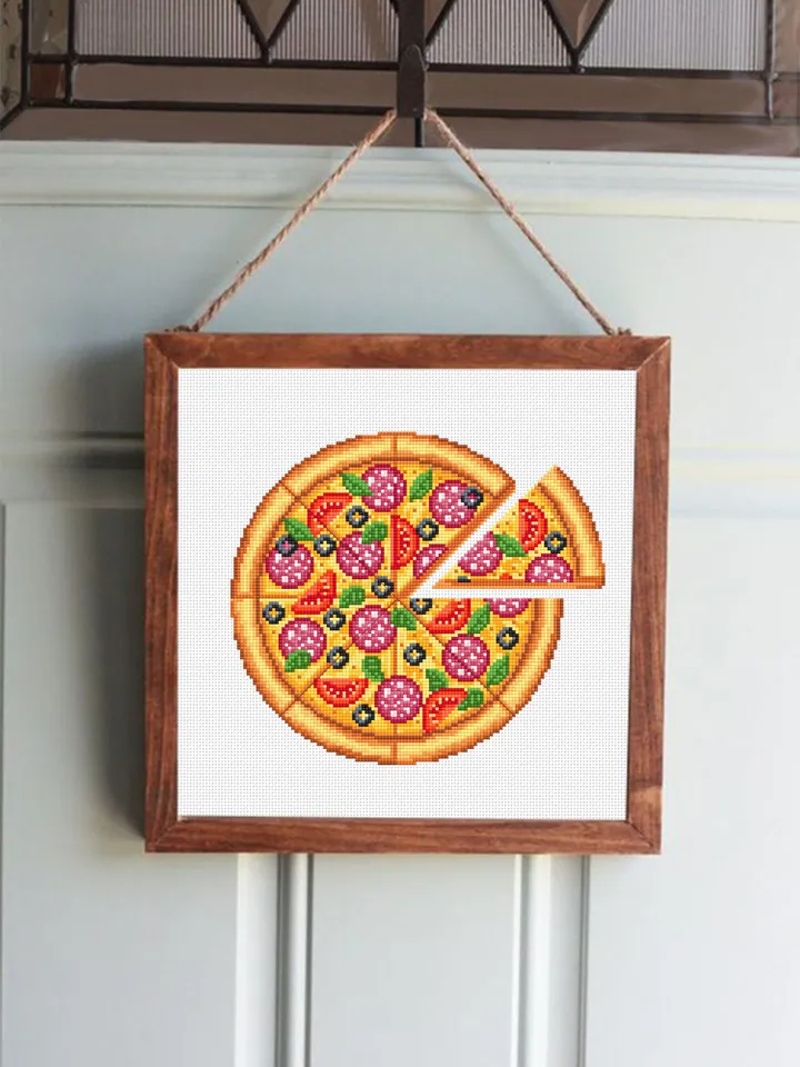 Pizza cross stitch pattern download PDF Italian food cross stitch chart, Pizza ornament digital pattern PDF, Kitchen cross stitch #F16