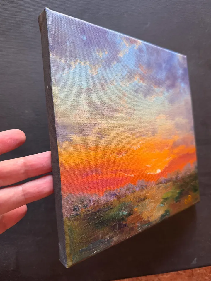 Sunset Oil Painting Original Art Sunset Landscape Painting