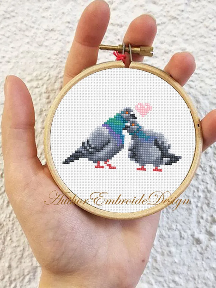 Pair pigeons cross stitch pattern PDF download Valentine birds cross stitch chart Mini dove cross stitch Bird lover gift Couple pigeons #K30