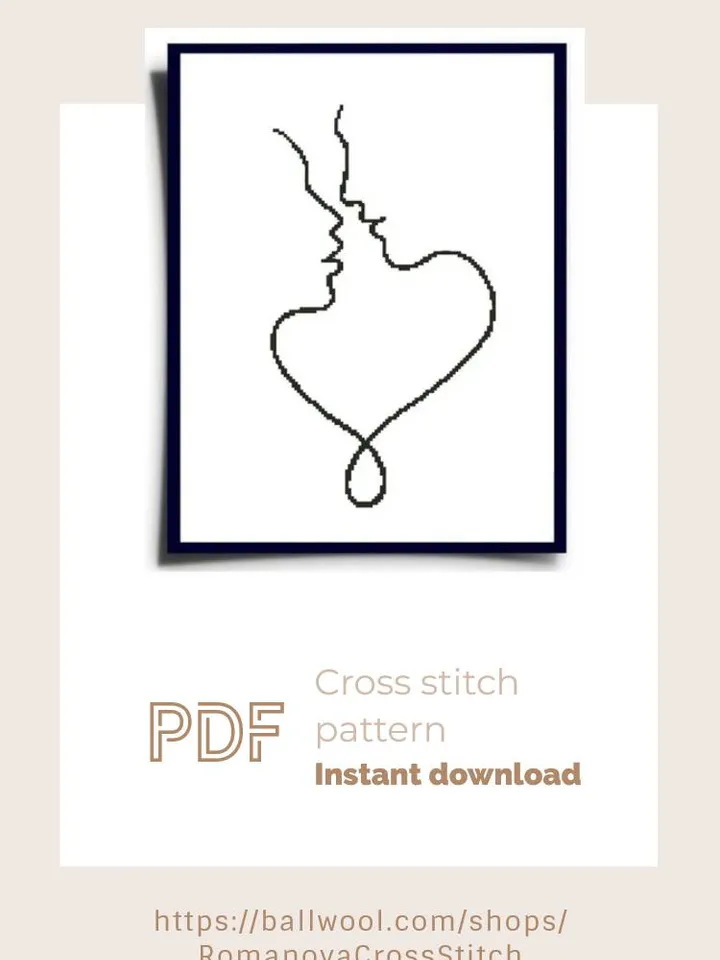 Silhouette couple cross stitch PDF pattern, Simple Valentine's day embroidery, Instant download