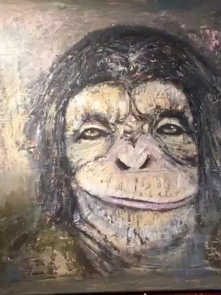 NEW ANIMALS COLLECTION.Thinking monkey original oil painting on stretched canvas,humorous art funny monkey wall art,home decoration or gift.