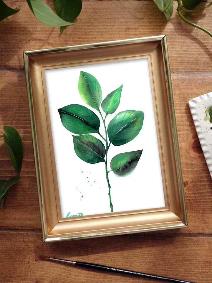 Botany illustration of green leaves Original watercolor, plant painting, wall decor, natura lover gift, 8x11 in handmade art by Anne Gorywine