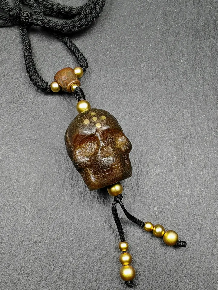 Gandhanra Vintage Tibetan Kapala Leg Bone Amulet,Unique Citipati Skull Charm