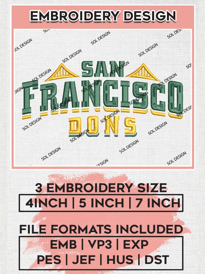 San Francisco Dons College Football Team Writing Logo Embroidery Design Files, NCAA San Francisco Dons Machine Embroidery, NCAA Teams, Game Day, 3 sizes, NCAA Machine embroidery designs, Digital Download