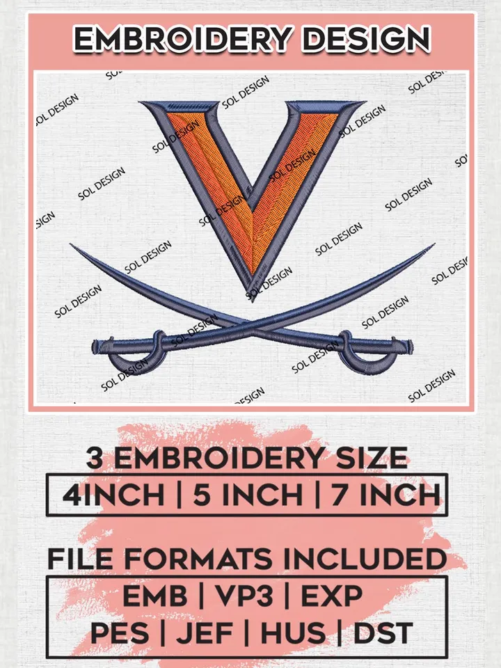 Virginia Cavaliers Logo Machine Embroidery Design, NCAA Virginia Cavaliers Embroidery Design Design files, NCAA Embroidery Designs, NCAA Machine Embroidery Designs, Digital Download